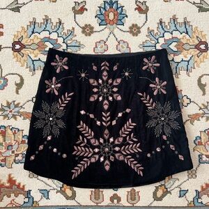 Free People Black Velvet Embroidered Mini Skirt - Holiday - Christmas